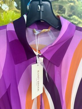 Ramy Brook Purple, Orange and White Long Sleeve Printed Blouse